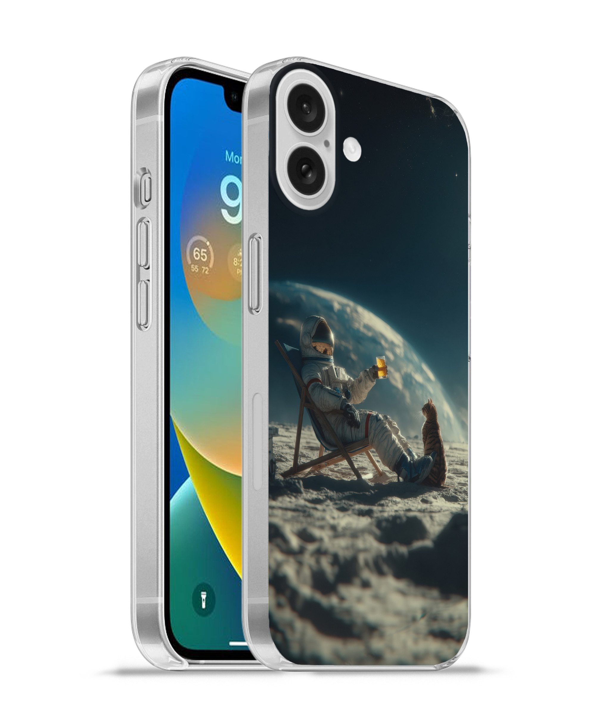 MuchoWow Handyhülle für Apple iPhone 16 Plus Astronaut - Katze - Glas - Stuhl, Smartphone-Bumper, Print, Handy Schutzhülle Dünn
