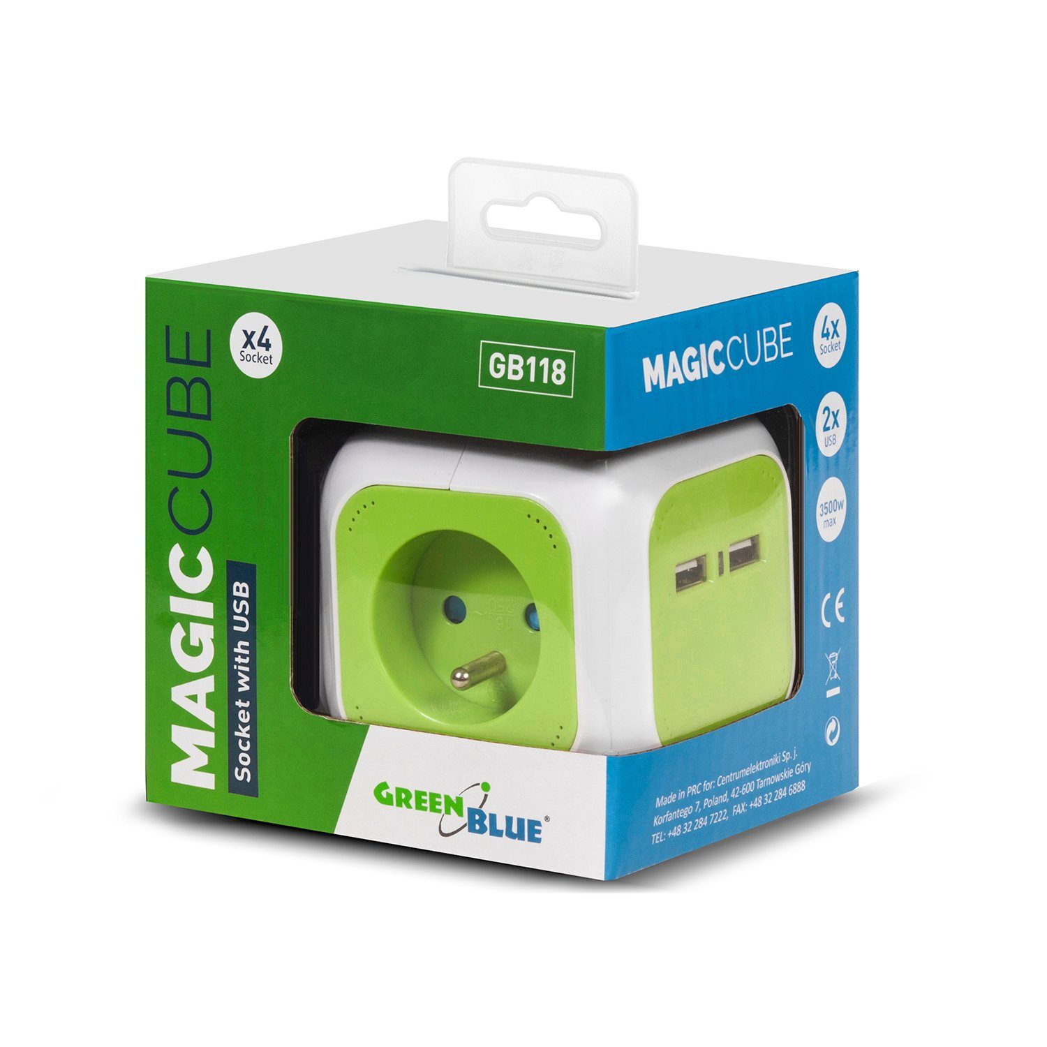 Magic GB118, Verlängerungskabel Steckdosen GreenBlue 4 Cube Cube Steckdose mit