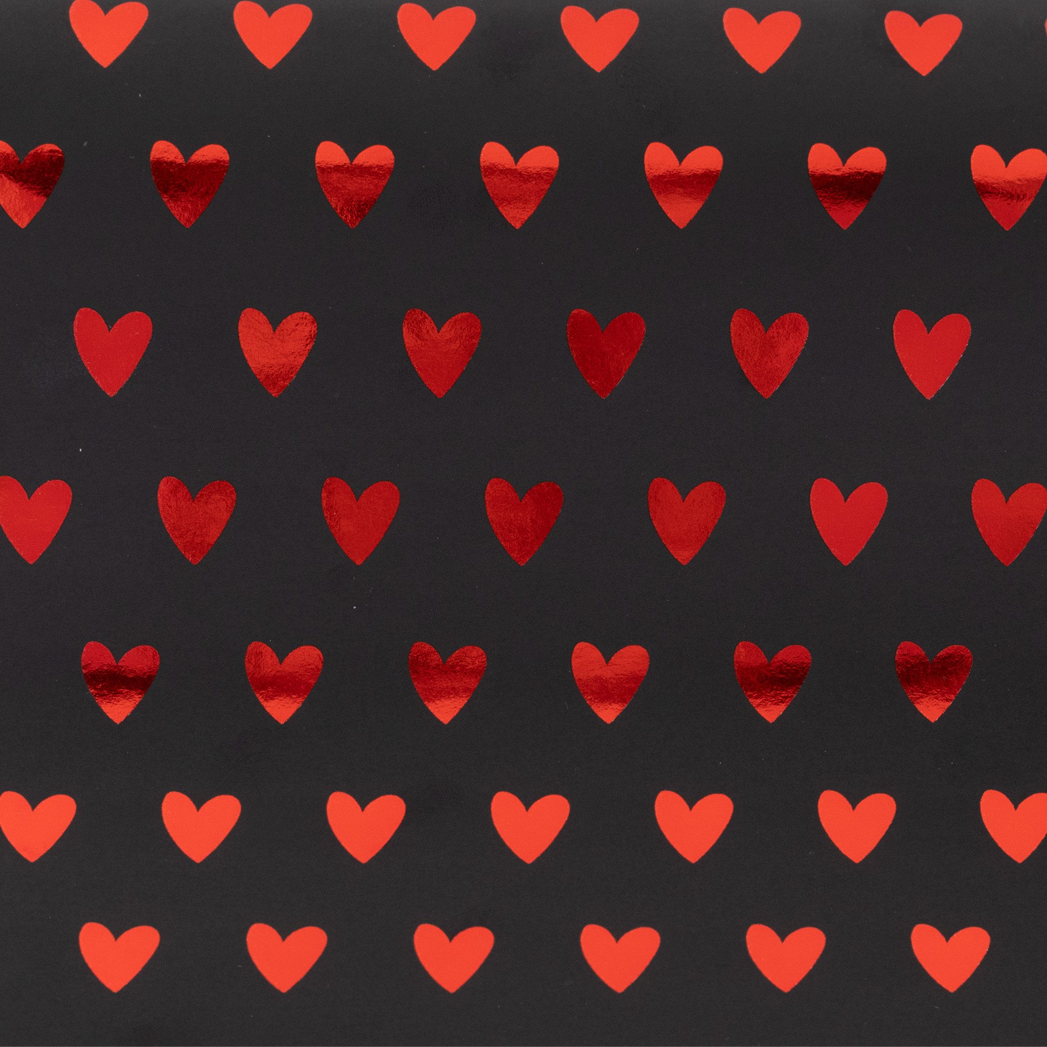 Star Упаковочная бумага, Упаковочная бумага Herzen 70cm x 2m Rolle Schwarz / Rot glänzend