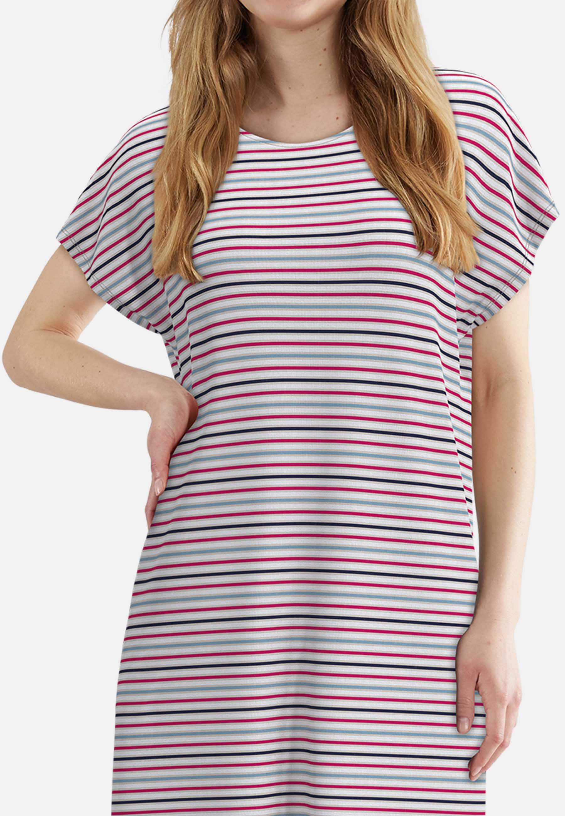 TOM TAILOR Nachthemd gestreift, Kurzarm, Rundhalsausschnitt, atmungsaktiv, Viskosemix
