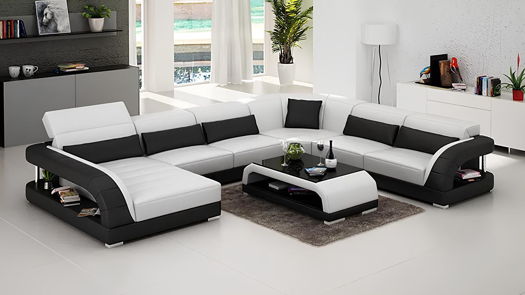 Xlmoebel Wohnlandschaft Elegante Leder-Eckcouch mit passendem Tisch für modernes Wohnen, Hergestellt in Europa
