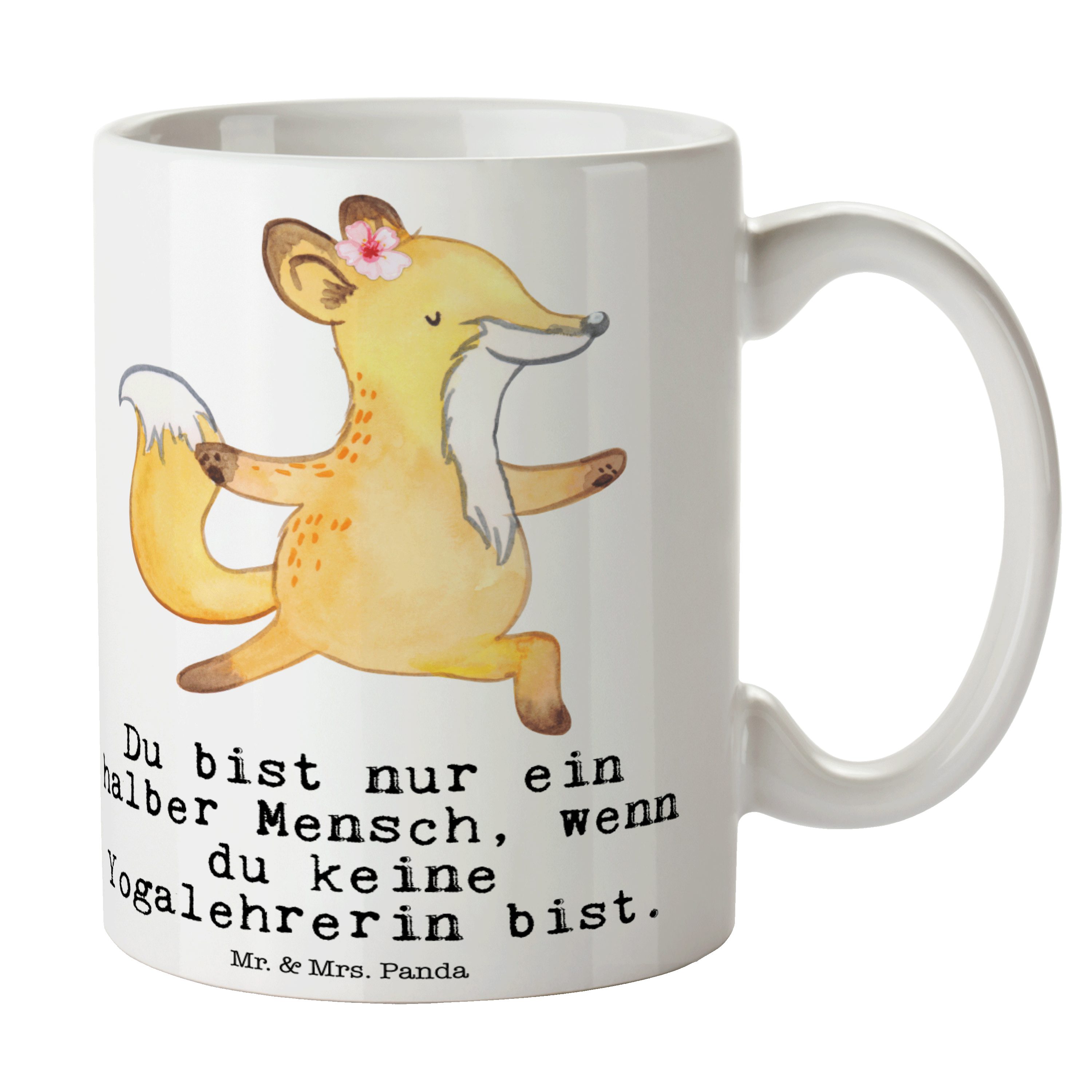 Mr. & Mrs. Panda Tasse Yogalehrerin mit Herz - Weiß - Geschenk, Keramiktasse, Geschenk Tasse, Keramik