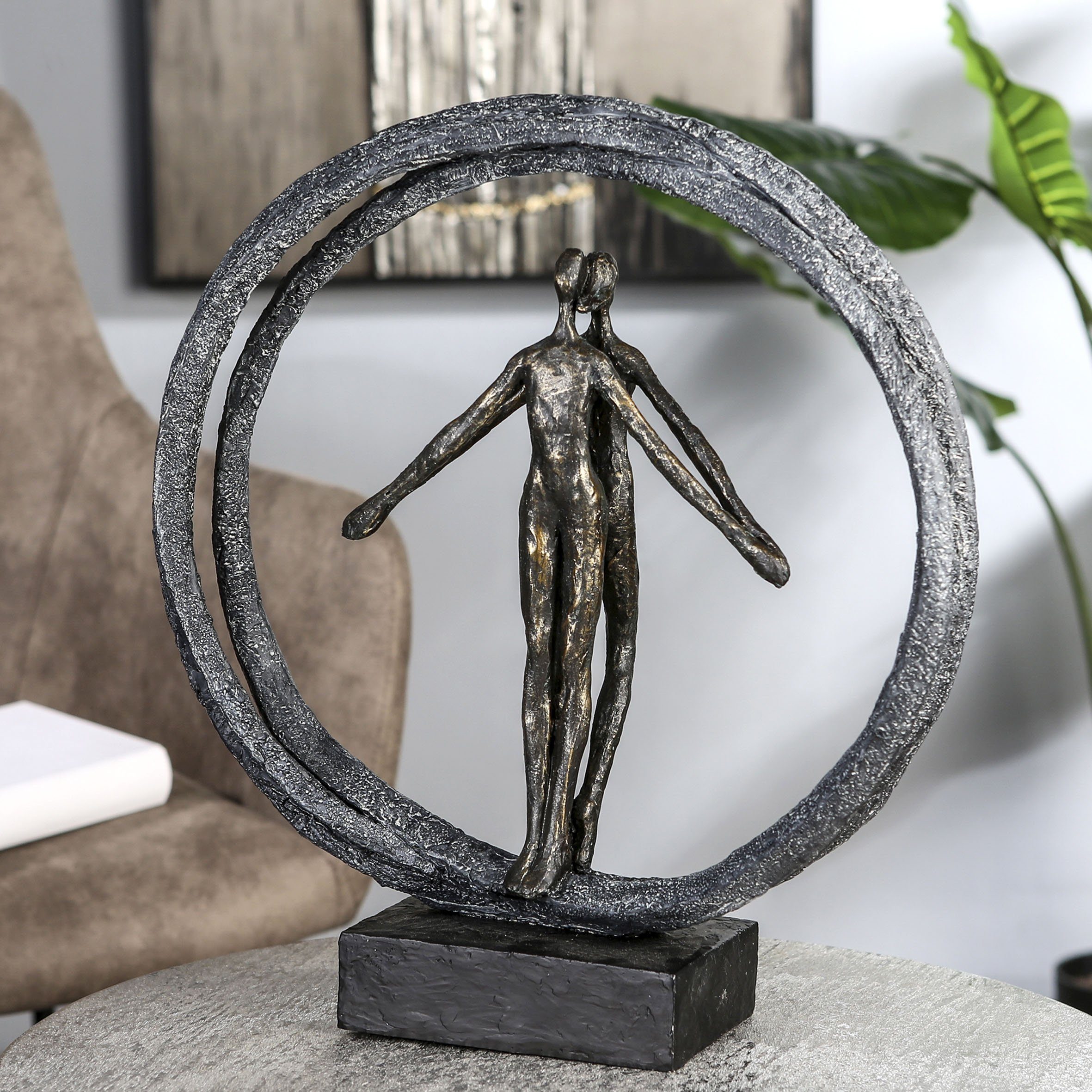 Casablanca by Gilde Dekofigur Skulptur Paar im Ring, bronzefarben/schwarz (1  St), bronzefarben/grau/schwarz, Polyresin, Perfektes Geschenk für Freunde  und Familie