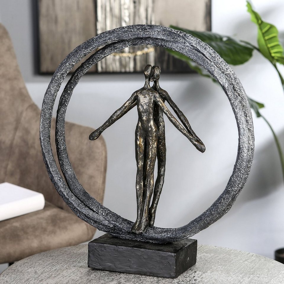 Casablanca by Gilde Dekofigur Skulptur Paar im Ring, bronzefarben/schwarz (1  St), bronzefarben/grau/schwarz, Polyresin, Perfektes Geschenk für Freunde  und Familie