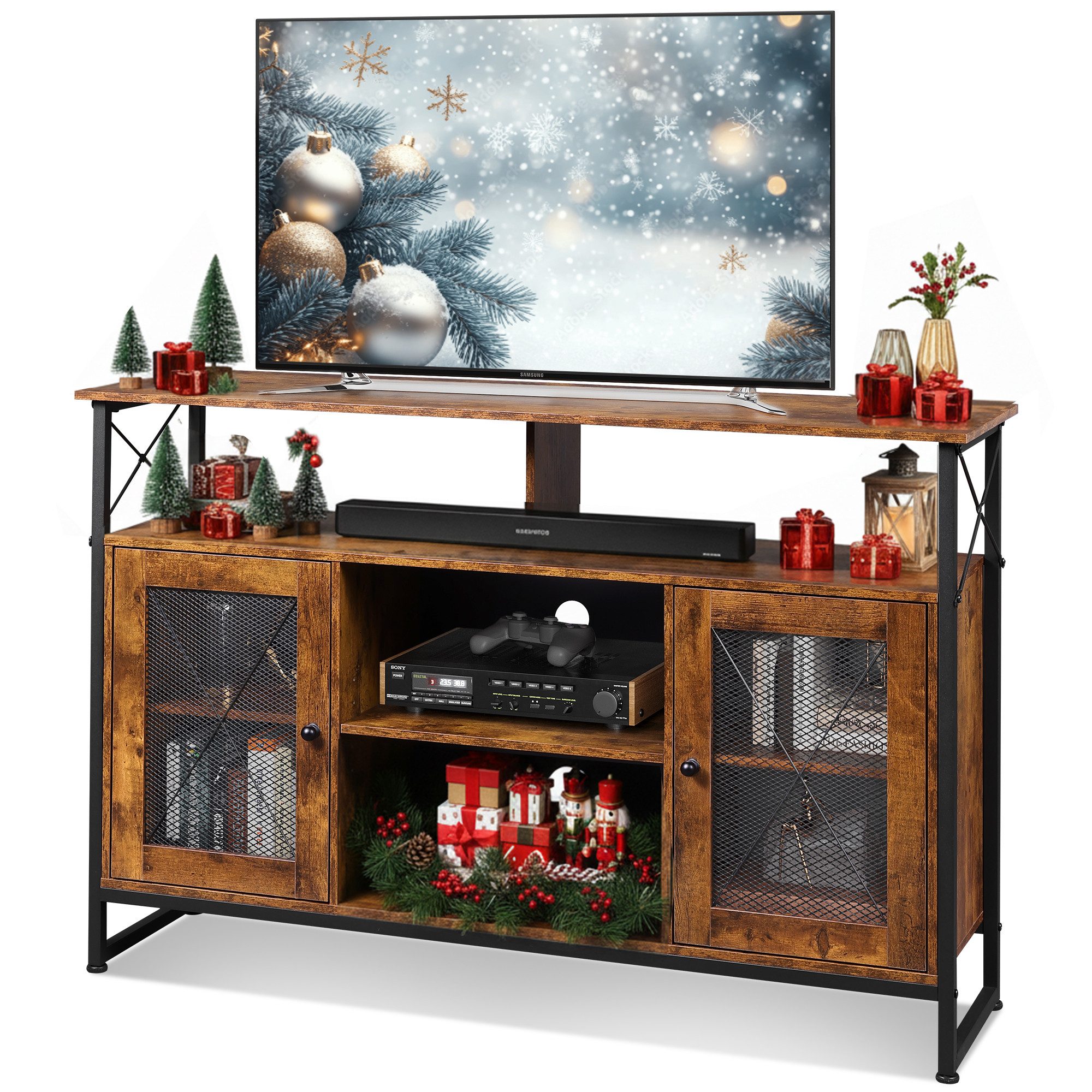 WLIVE Lowboard TV Schrank mit Stauraum, TV Board für Fernseher bis zu 55 Zoll (Fernsehtisch mit Türen & Regalen, 1), Sideboard für Wohnzimmer, Esszimmer, Büro