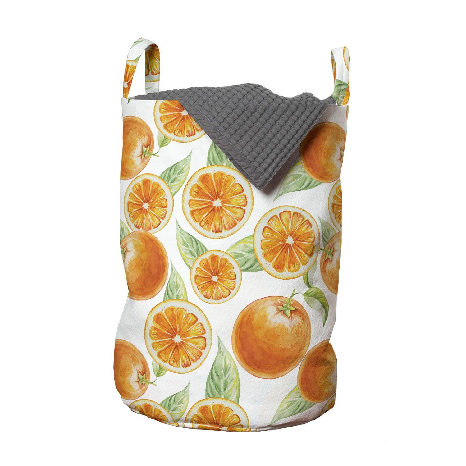 Abakuhaus Wäschesäckchen Wäschekorb mit Griffen Kordelzugverschluss für Waschsalons, Natur Juicy Orange Früchte Kunst