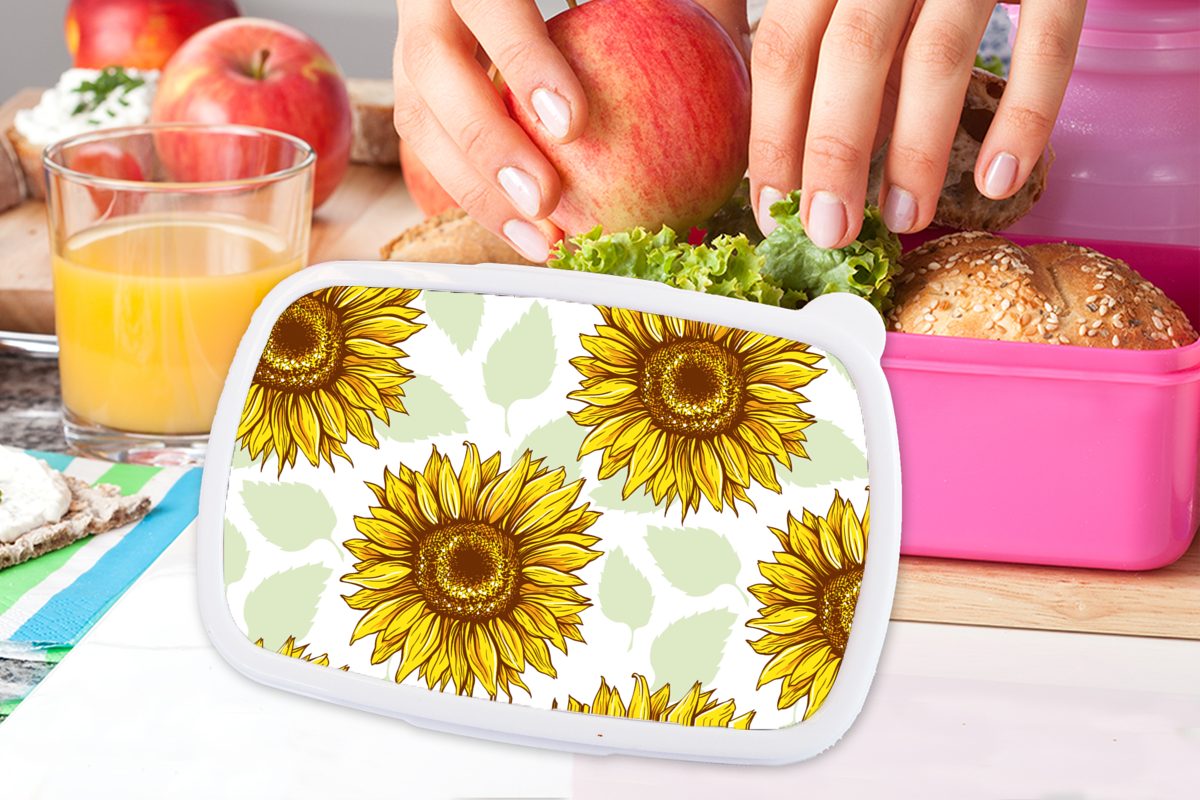 Kunststoff für - Sonnenblume Erwachsene, Lunchbox Brotbox Muster - Blumen, Mädchen, Kinder, Brotdose MuchoWow rosa Snackbox, Kunststoff, (2-tlg),