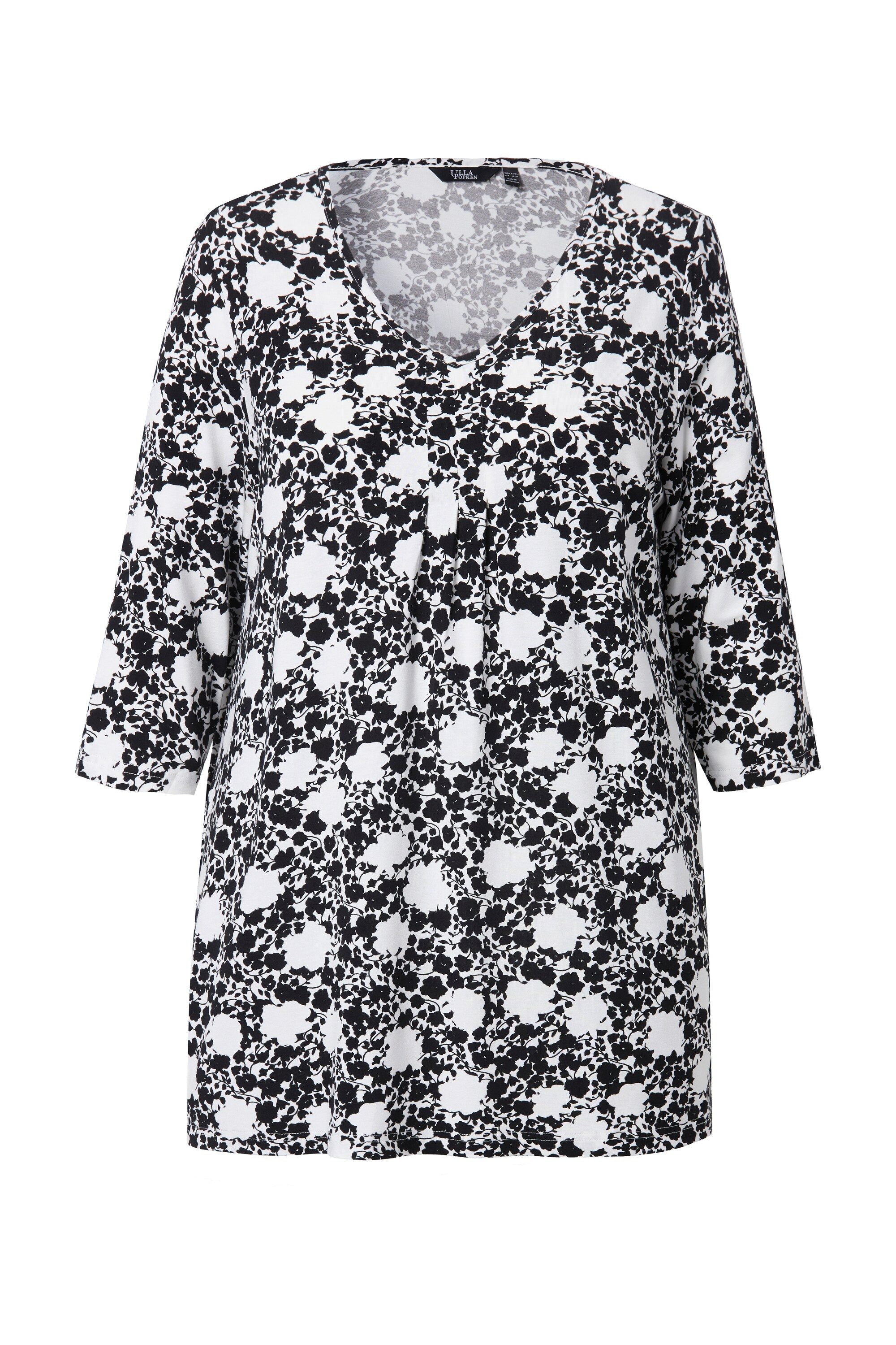 Ulla Popken T-Shirt Shirt Blüten A-Linie V-Ausschnitt 3/4-Arm günstig online kaufen
