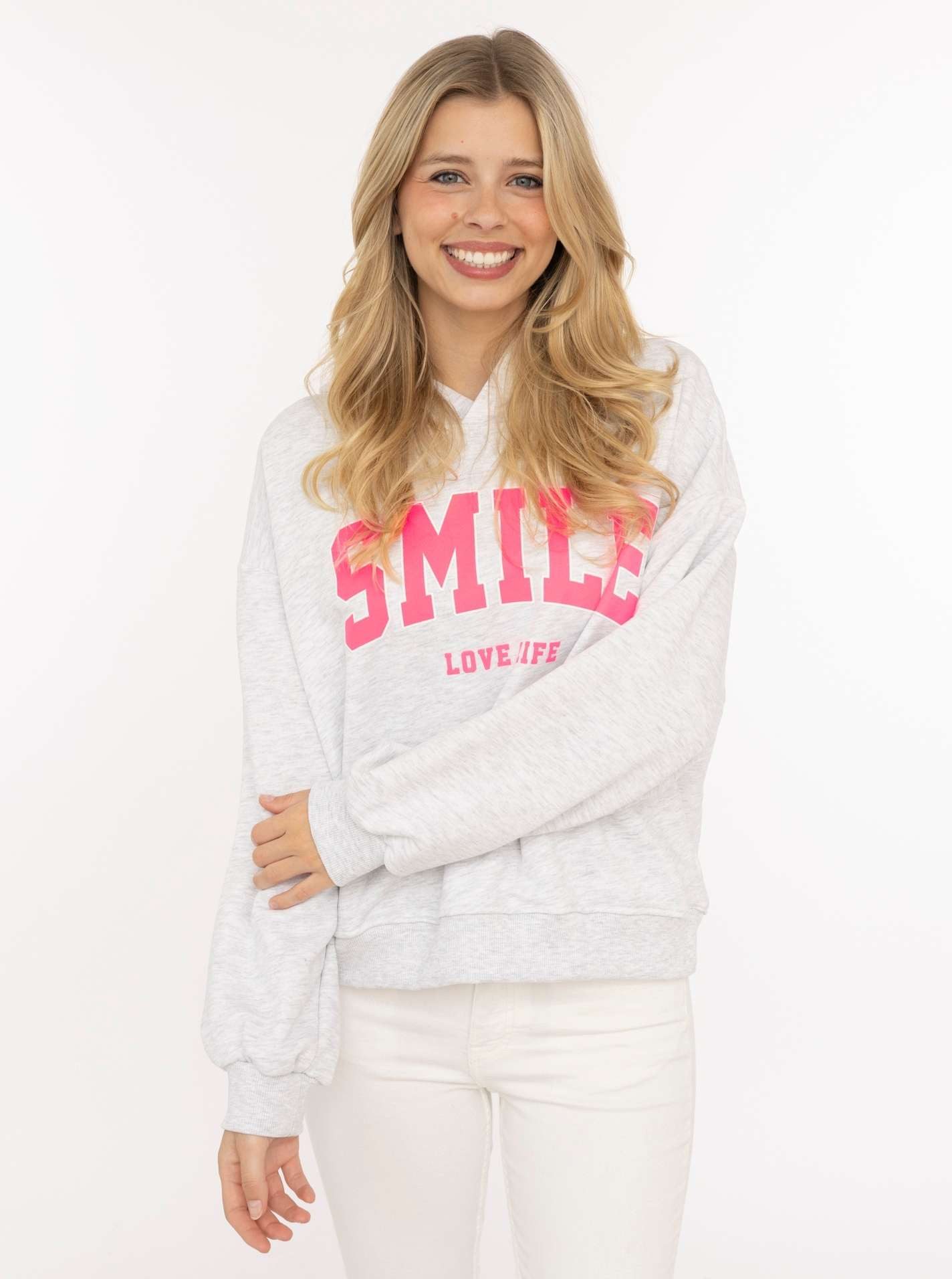 Zwillingsherz Hoodie "Smile" Kapuze, lange Ärmel, elastische Bündchen, großer Neon-Print