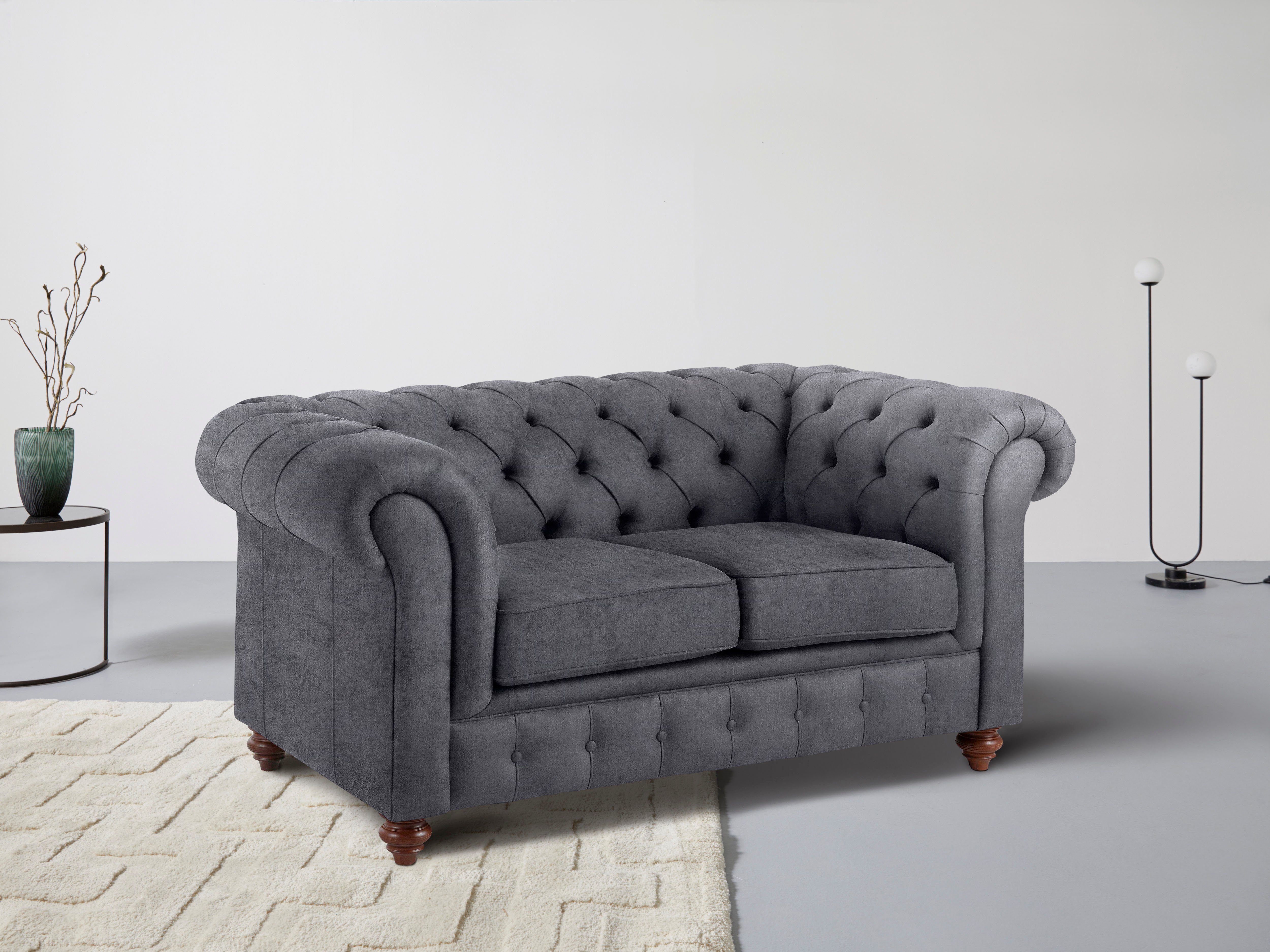 Home affaire Chesterfield-Sofa Chesterfield 2-Sitzer B/T/H: 150/89/74 cm, mit hochwertiger Knopfheftung, auch in Leder