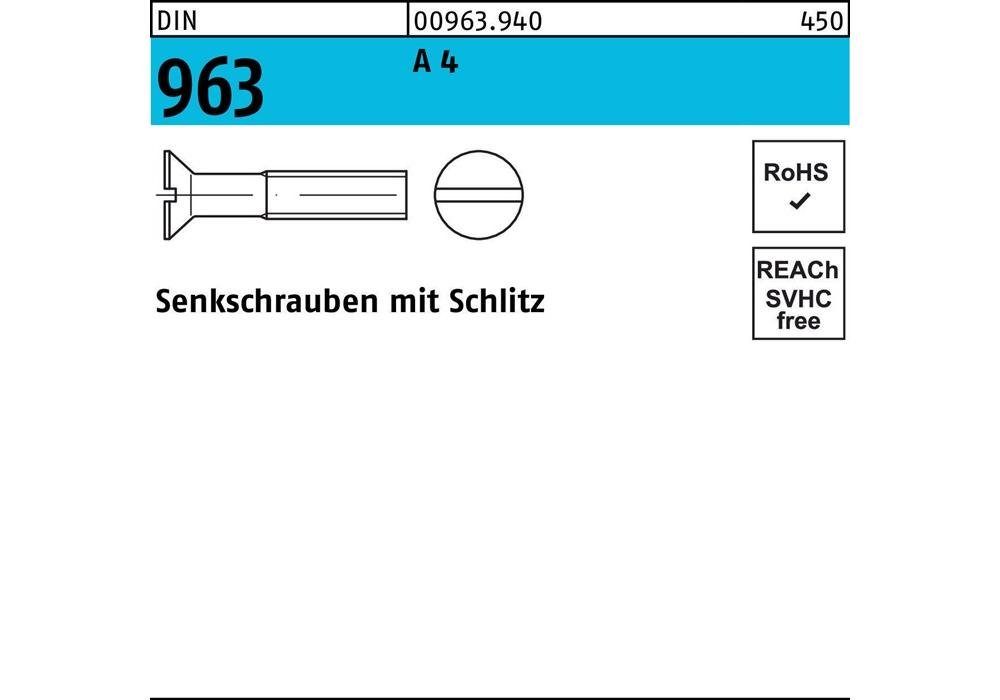 Senkschraube Senkschraube DIN 963 Schlitz M 4 x 10 A 4 | Schrauben