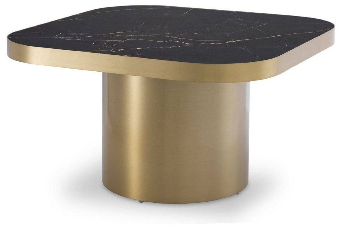 Casa Padrino Beistelltisch Luxus Beistelltisch Schwarz / Messingfarben 64 x 64 x H. 37,5 cm - Quadratischer Edelstahl Tisch mit Keramikplatte - Möbel - Luxus Möbel
