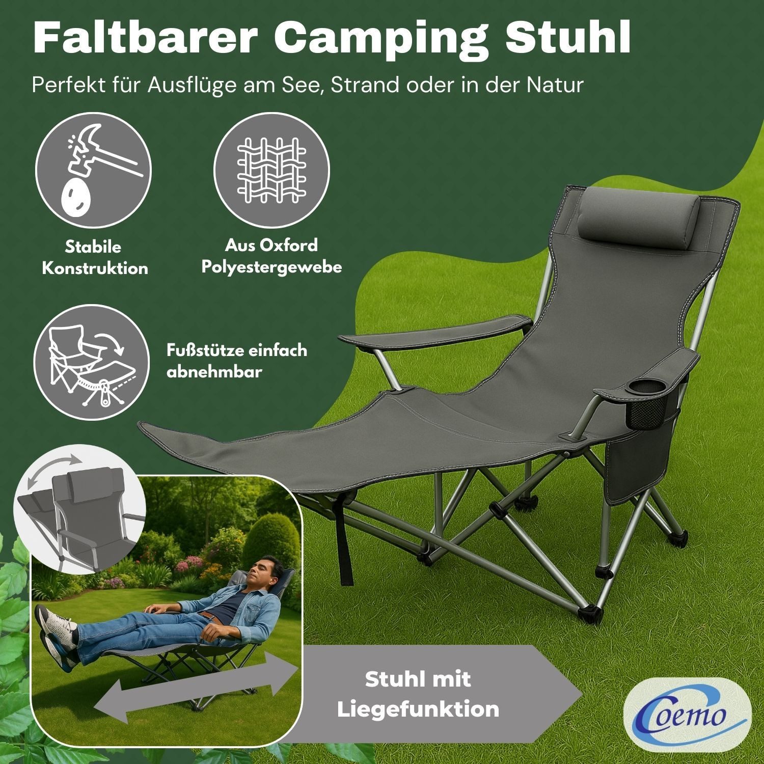 Coemo Gartenstuhl, Liegestuhl klappbar, Gartenstuhl Outdoor-Stuhl günstig online kaufen