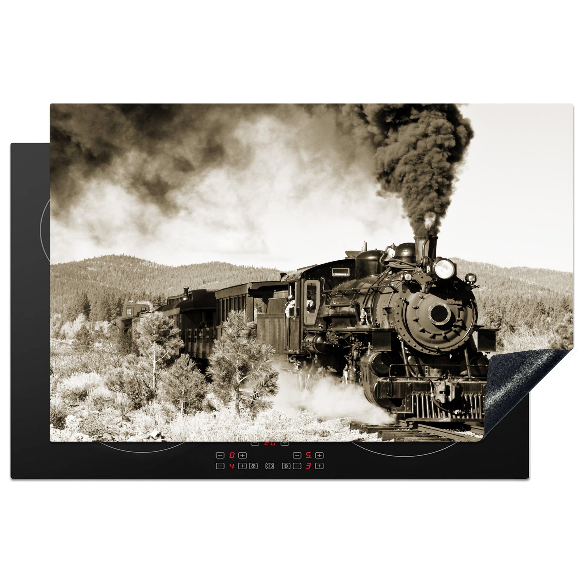 MuchoWow Herdblende-/Abdeckplatte Eine antike Dampflokomotive, Vinyl, (1 tlg), 81x52 cm, Induktionskochfeld Schutz für die küche, Ceranfeldabdeckung