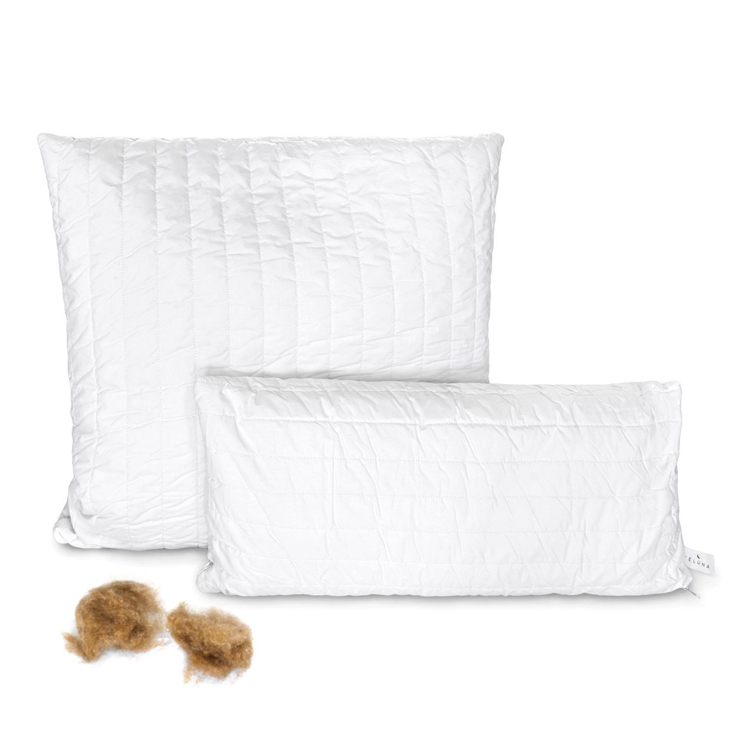 Feluna Kopfkissen Kamelhaar Kopfkissen– kissen wolle Ergonomisch & Atmungsaktiv, Füllung: 100 % Kamelhaarflaum, ergonomisches Schlafkissen