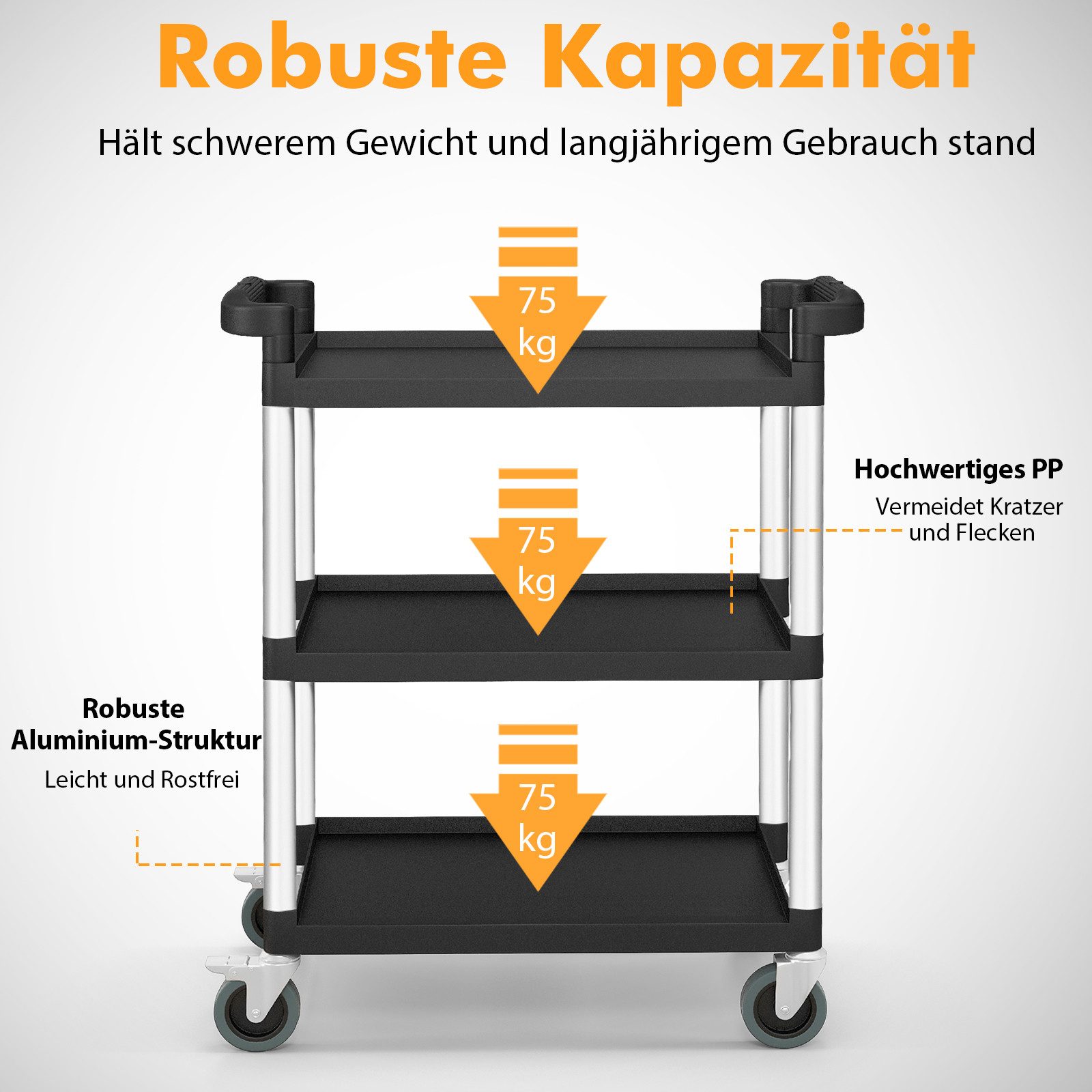COSTWAY Werkzeugwagen, max. Traglast:225 kg, Alu Werkstattwagen mit 3 Etagen, Rollen