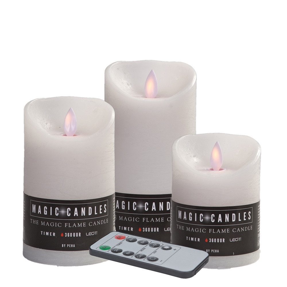 BY PEHA LED-Kerze MB-20104 3er LED Echtwachskerzen weiss FB Timer Dimmer Flackermodus