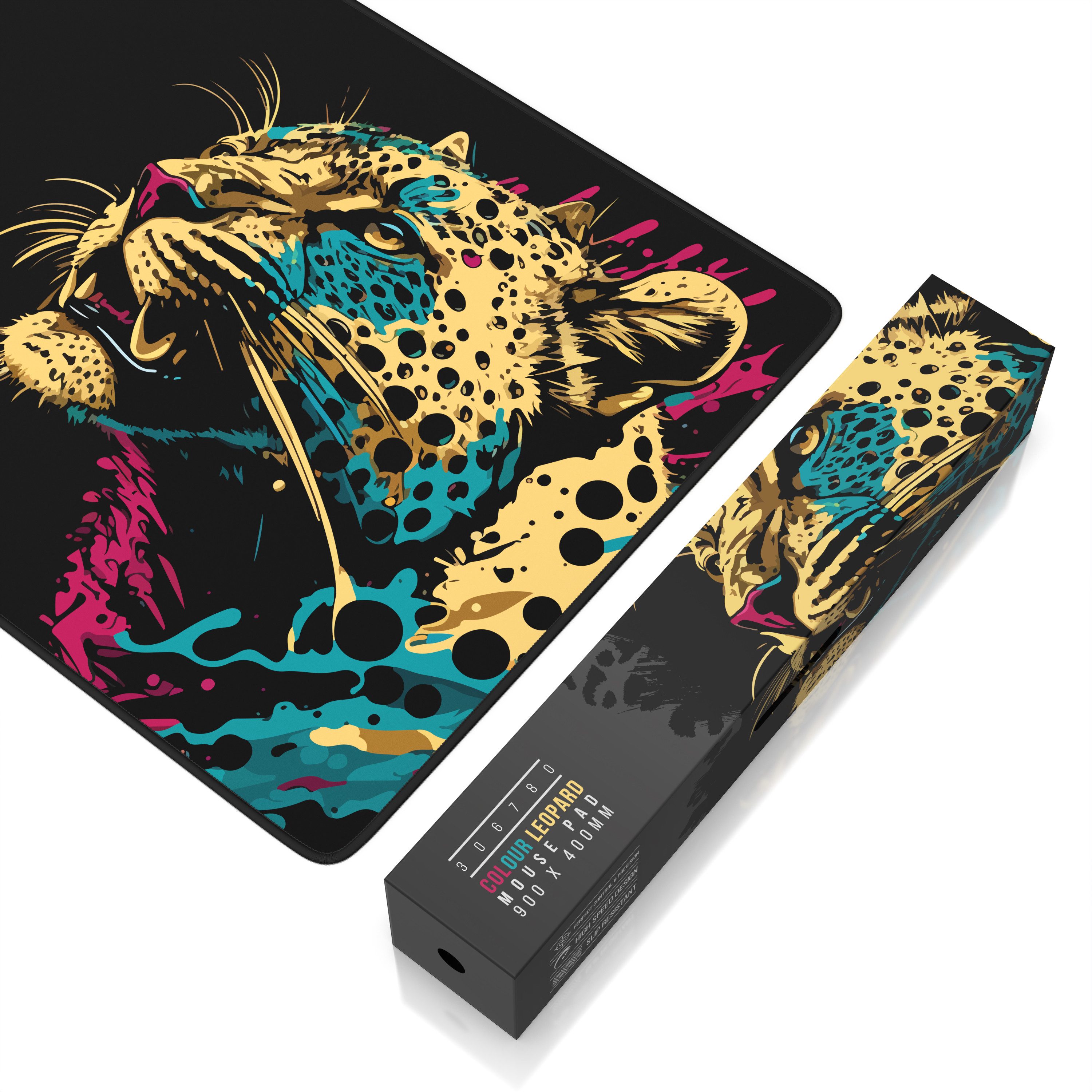 Titanwolf Gaming Mauspad XXL Speed Mousepad 900 x 400 x 3 mm, Schreibtischauflage, abwaschbar, rutschfeste Rückseite, Geschwindigkeit & Präzision, Colour Panther