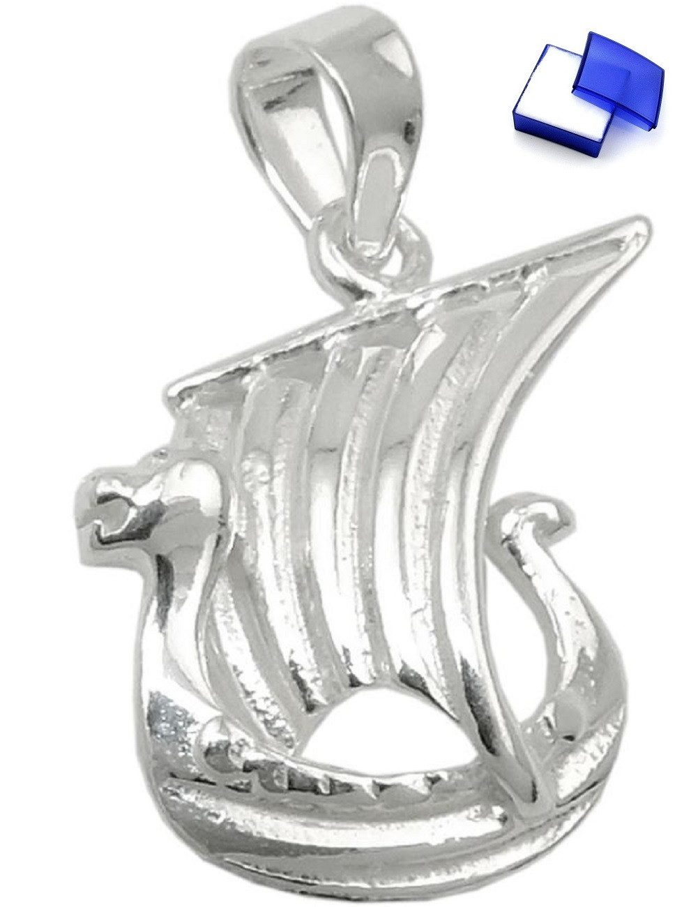 Kettenanhänger Anhänger kleines Wikingerschiff glänzend 925 Silber 17 x 11 mm