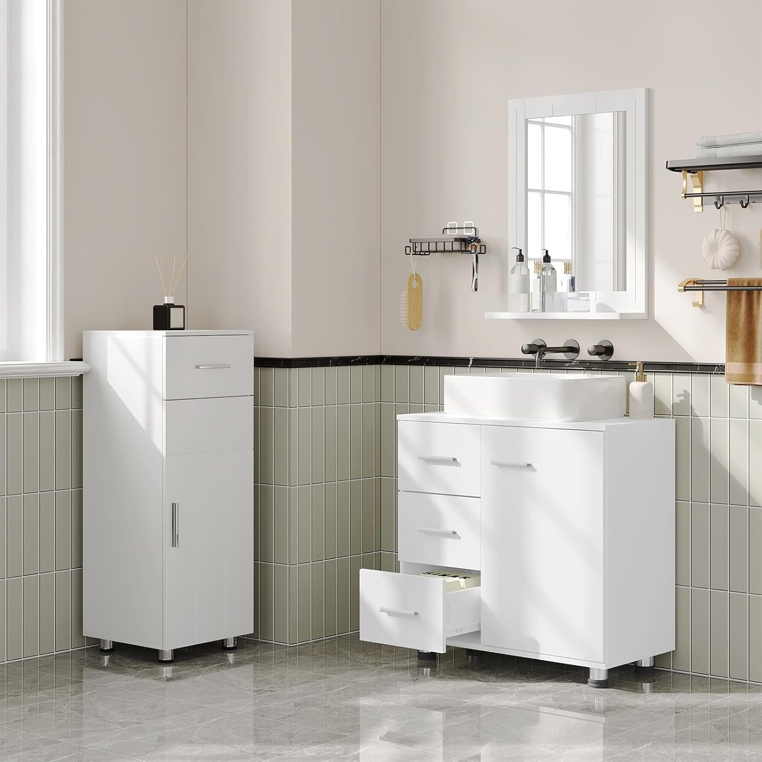 EUGAD Waschbeckenunterschrank (1-St) Badezimmerschrank, mit 3 Schubladen, mit 2 Fächern, Holzwerkstoff