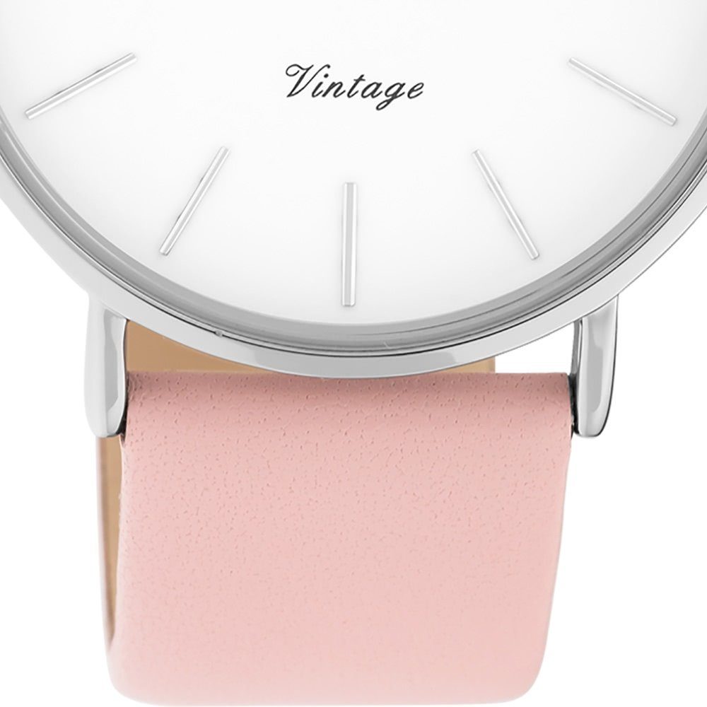OOZOO Quarzuhr Oozoo Lederarmband, Armbanduhr Damenuhr groß (ca. Damen rund, 40mm) rosa Analog, Fashion-Style