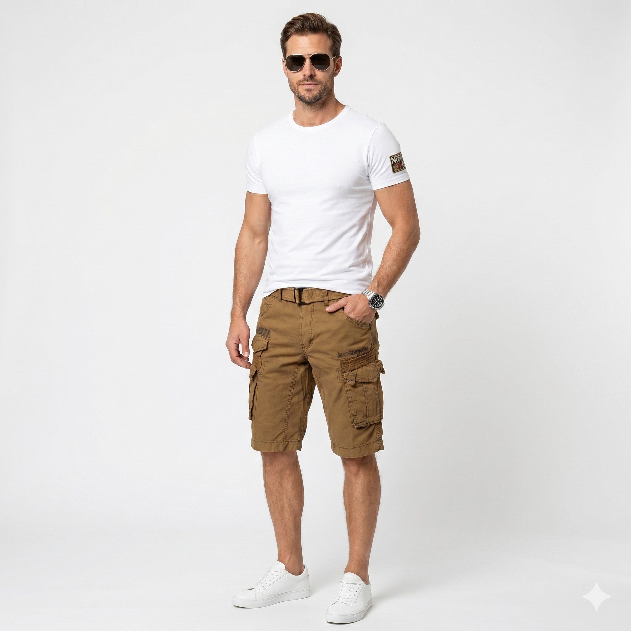 geographical norway Cargoshorts Herren – Kurze Hose aus Baumwolle, Regular Fit (Packung, 1-tlg) Bermuda Shorts mit Gürtel & Cargotaschen, Größe S–5XL