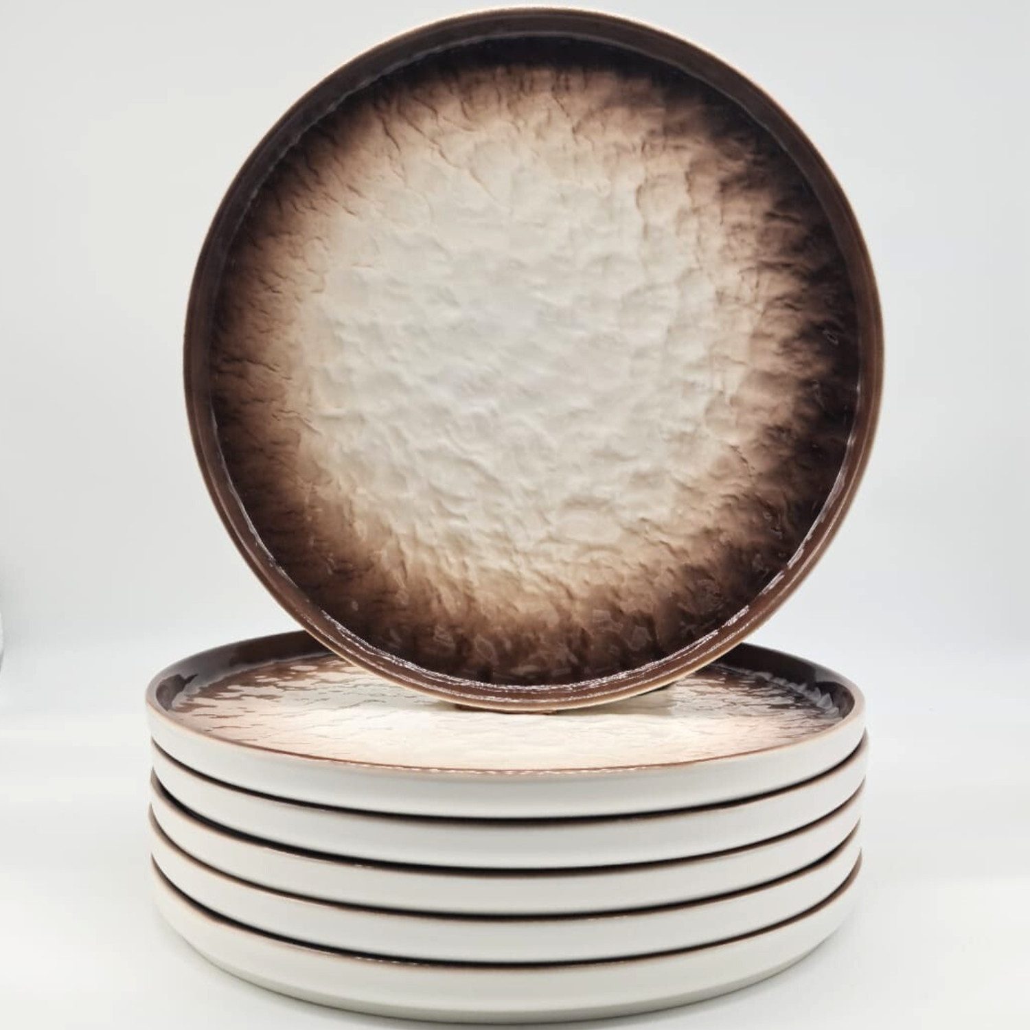 Quality Elegance Speiseteller Luxus Speiseteller 25,5 cm Braun Keramik Modern Design, (6 St)