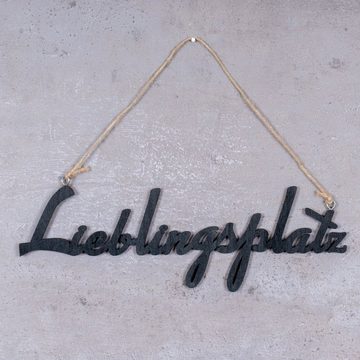 Levandeo® Dekoobjekt, Schriftzug Lieblingsplatz L22cm Schwarz Holz Türschild Hängerchen