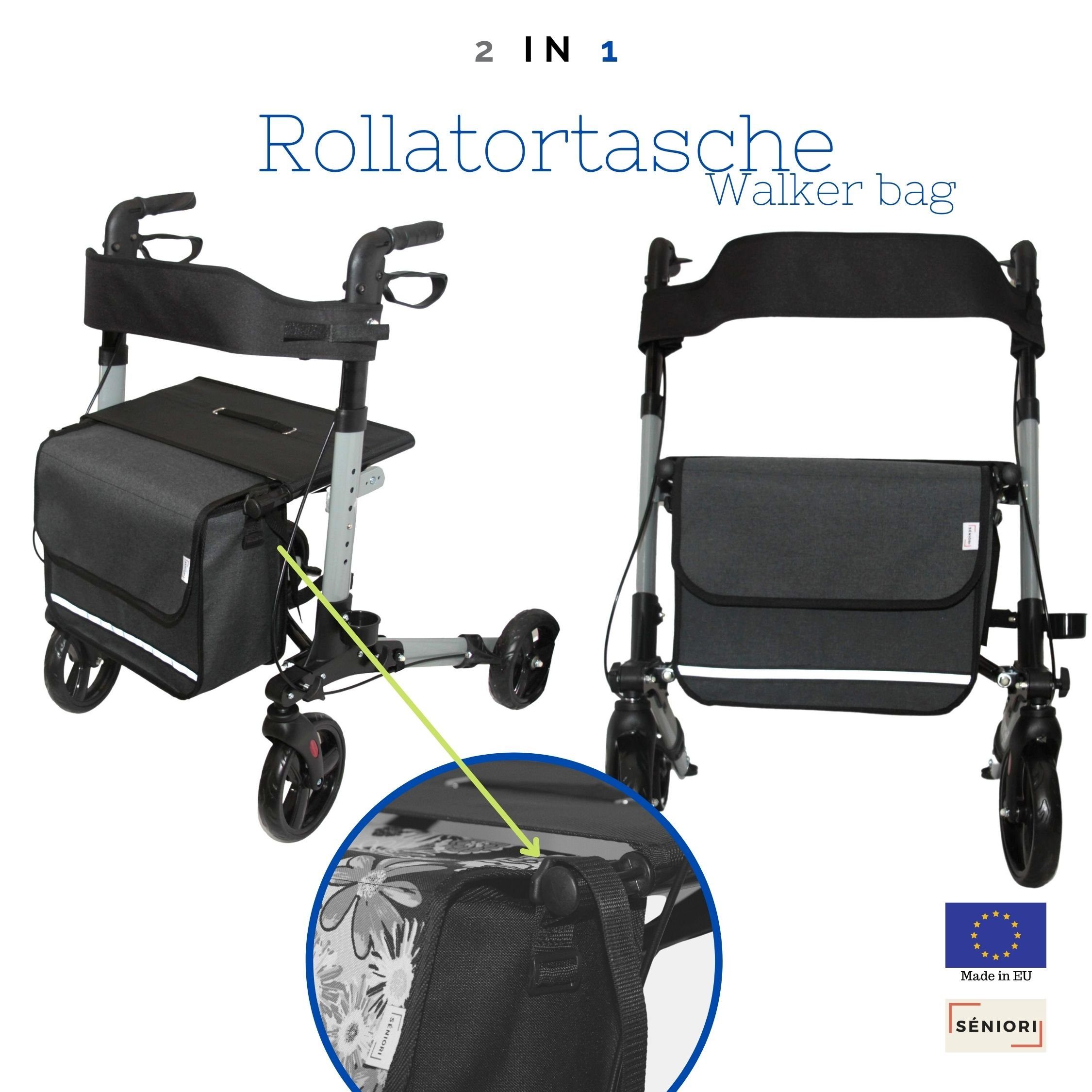 Seniori Aufbewahrungstasche SENIORI Rollator / Rollstuhl Tasche Rollatortasche Rollstuhltasche, 3. Grau_Classic – Bild 4 von 5