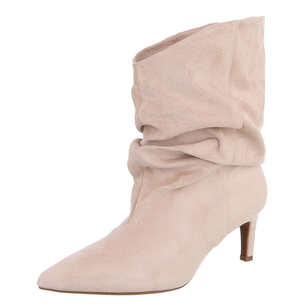 Ital-Design Damen Stiefelette mit Absatz und gerafftem Schaft Stiefelette (92214322) Pfennig-/Stilettoabsatz Stiefeletten in Beige