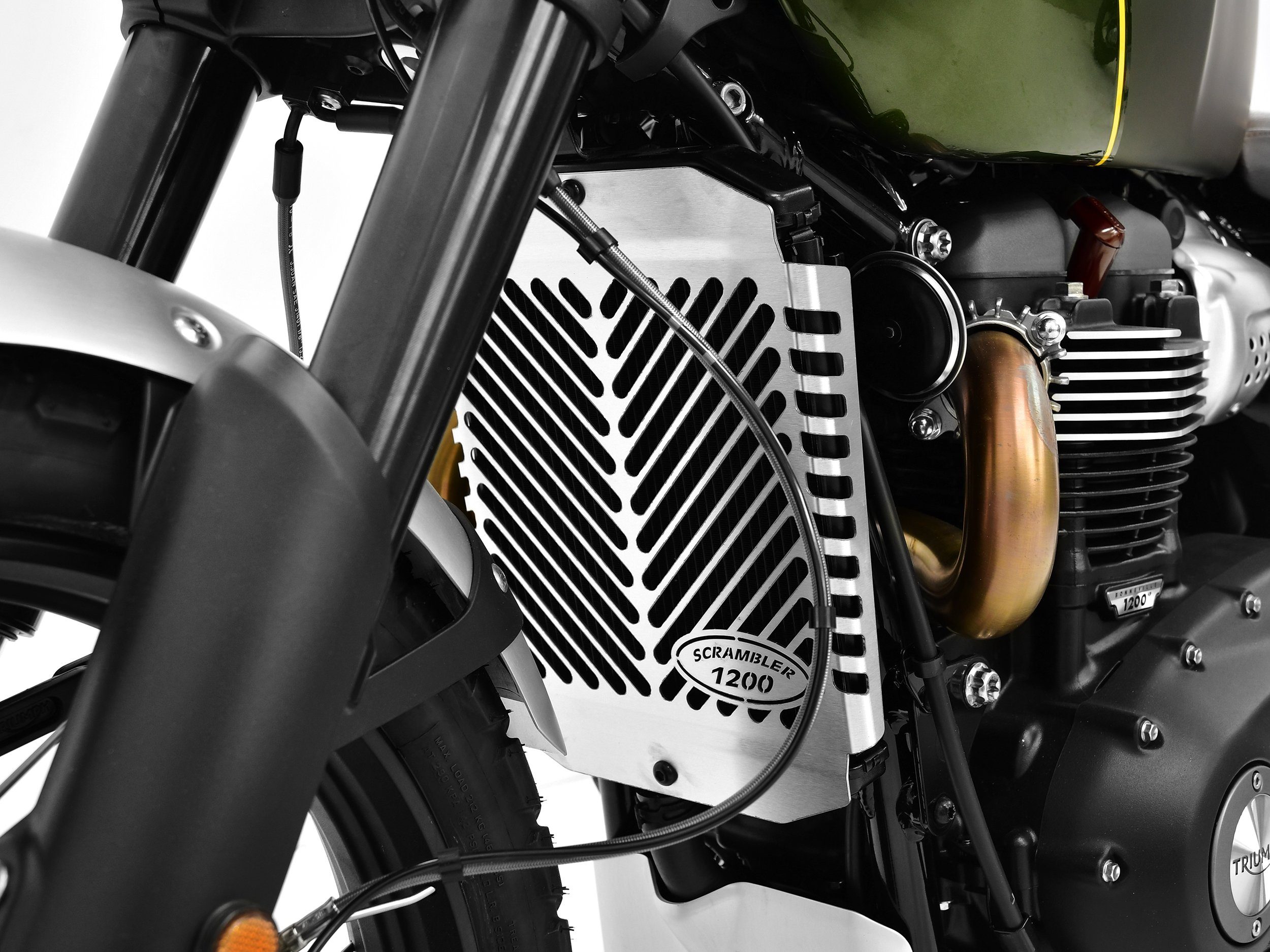 Motorradkühlerabdeckung Kühlerabdeckung ZIEGER 1200 silber, XC Motorrad-Additiv Scrambler für Triumph Logo