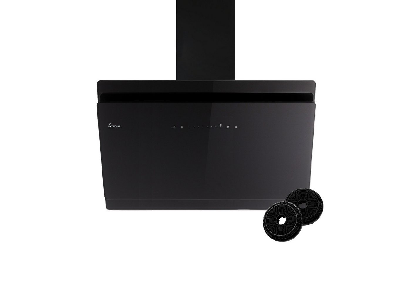 KKT KOLBE Wandhaube Dunstabzugshaube 90cm SOLO9005S Kopffrei / 90cm / Umluft / Abluft / Schwarz / Glas / Schräghaube
