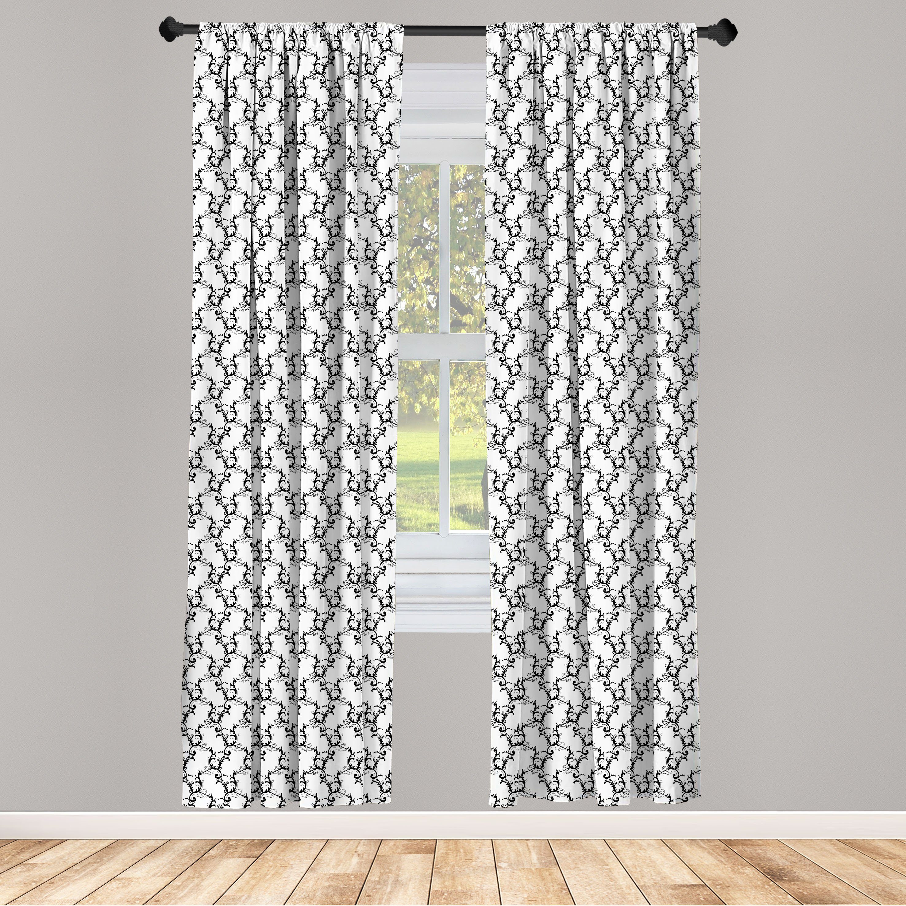 Gardine Vorhang für Wohnzimmer Schlafzimmer Dekor, Abakuhaus, Microfaser, Schwarz und weiß Klassische Curly
