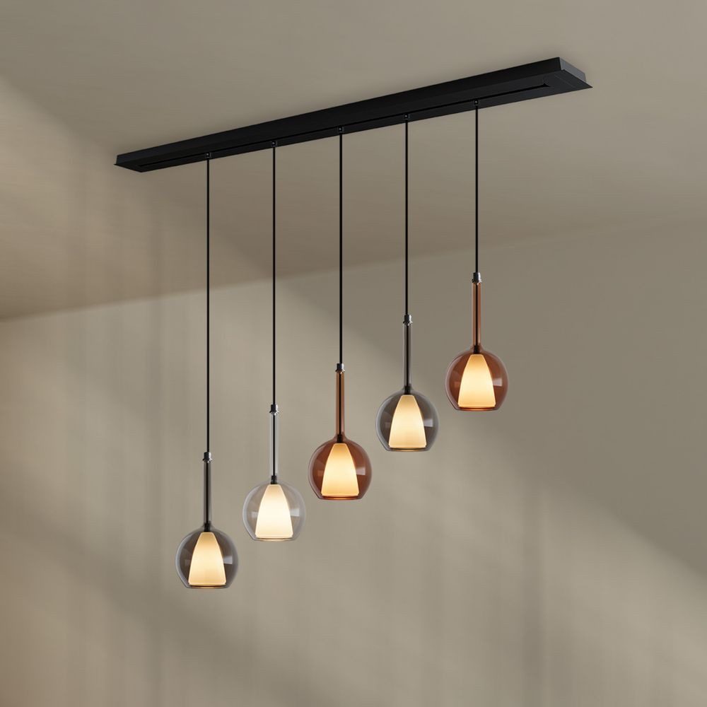 s.luce Pendelleuchte Belluna Esstisch Pendelleuchte 5-fl. 160cm Baldachin Mehrfarbig