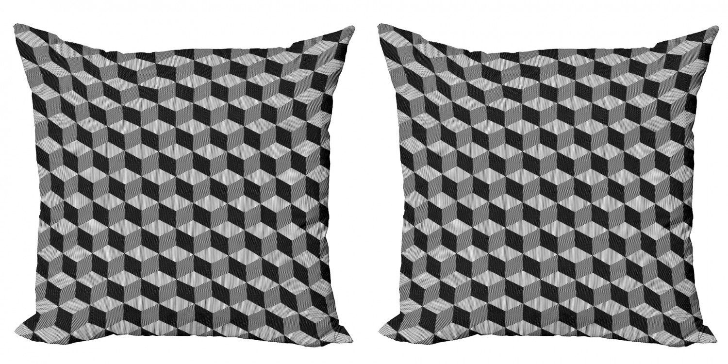 Kissenbezüge Modern Accent Doppelseitiger Digitaldruck, Abakuhaus (2 Stück), Schwarz und weiß monochrome Cube