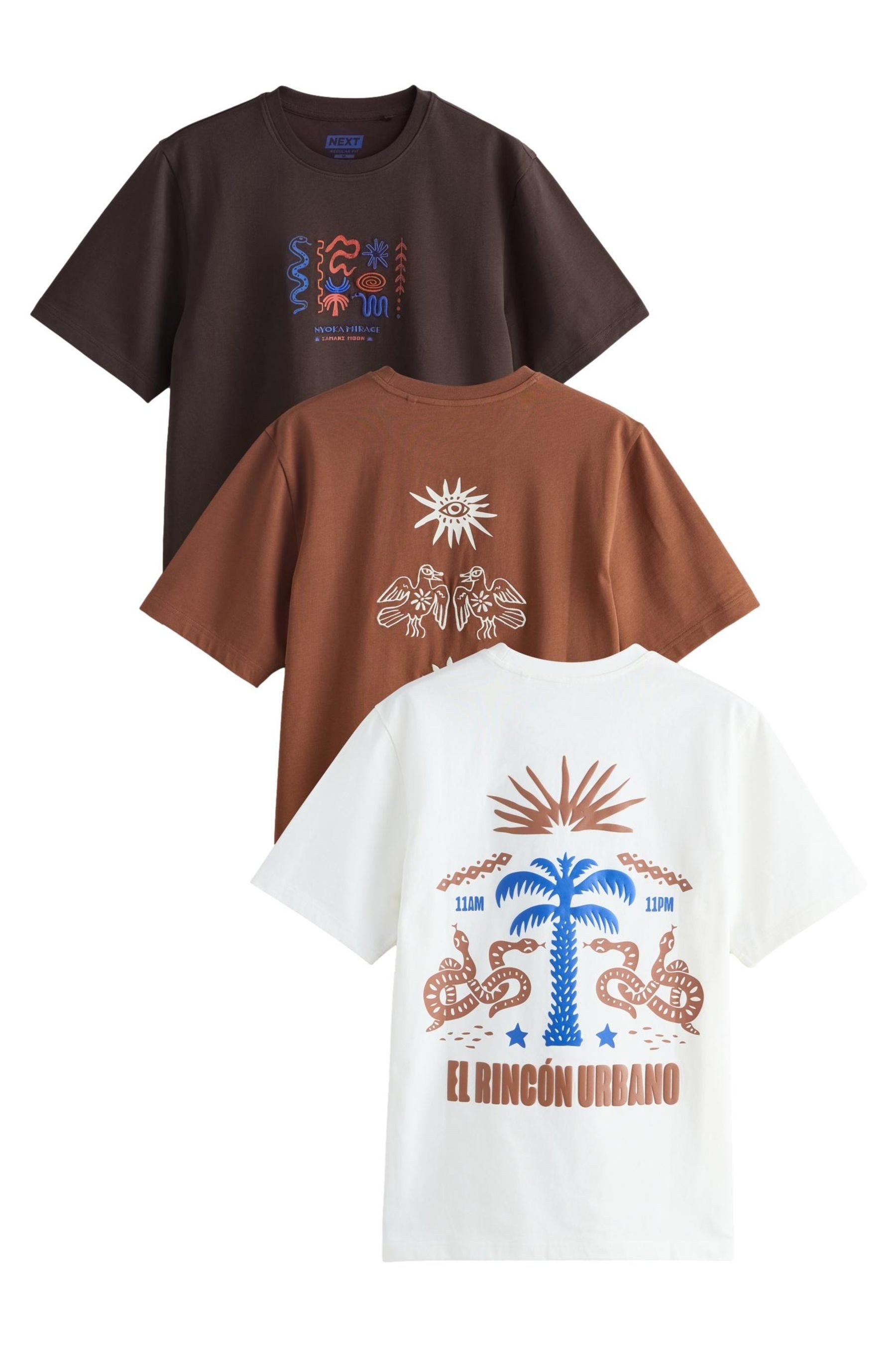 T-Shirt Regular Fit Grafik-T-Shirts aus Baumwolle 3er-Pack