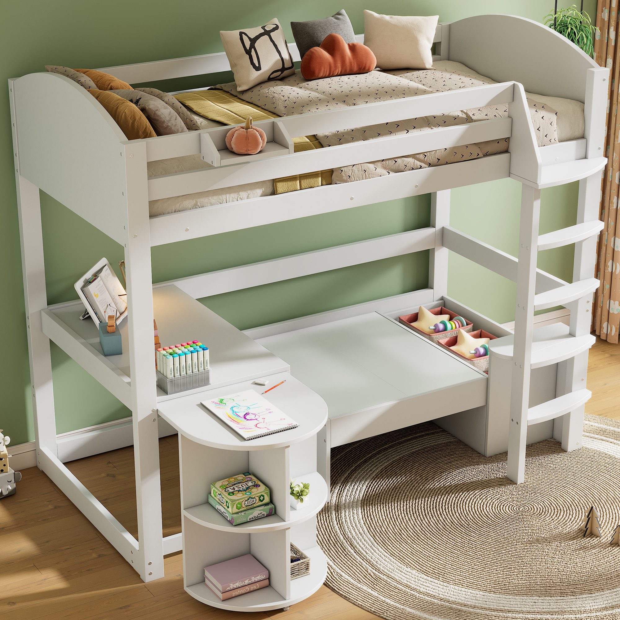 Flieks Hochbett Kinderbett 90x200cm mit ausziehbarem günstig online kaufen