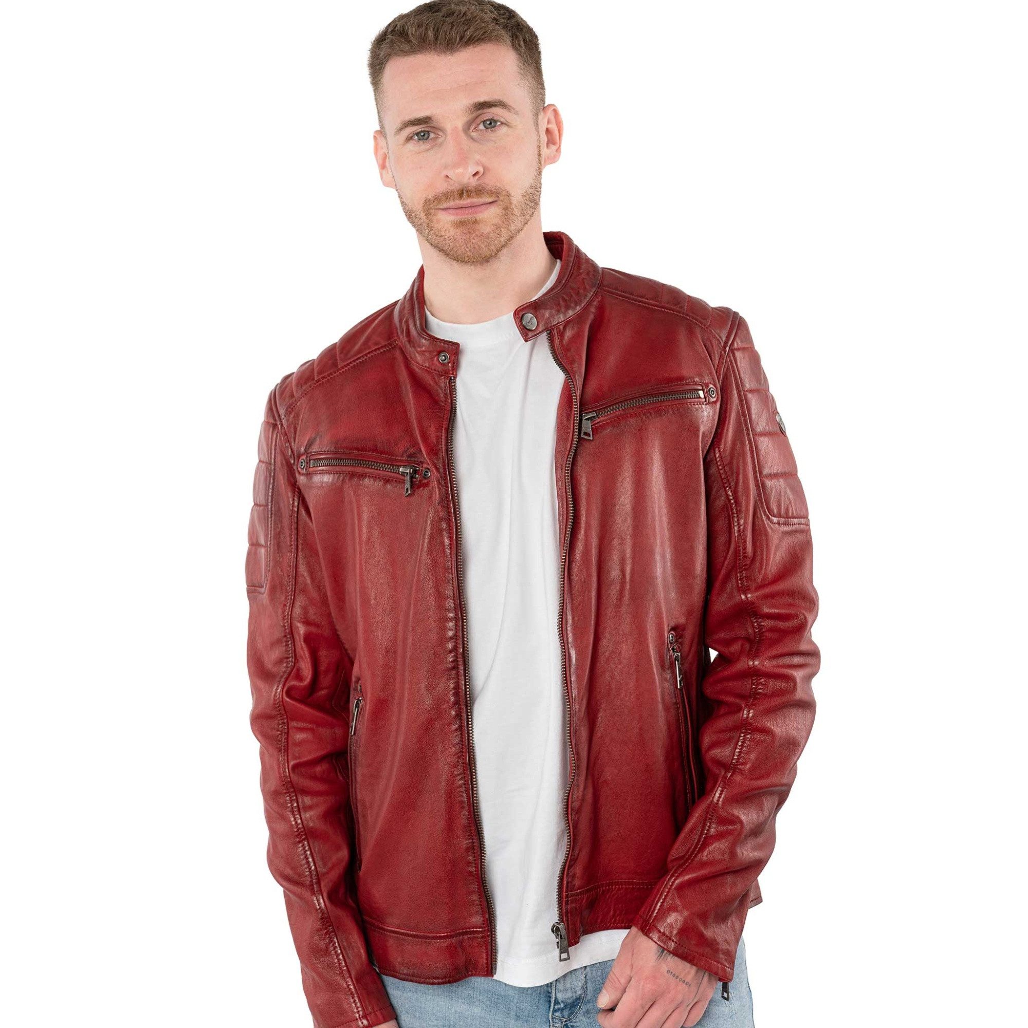 Mauritius Lederjacke MMDerry Mauritius - Herren Lederjacke Bikerjacke Lammnappa rot