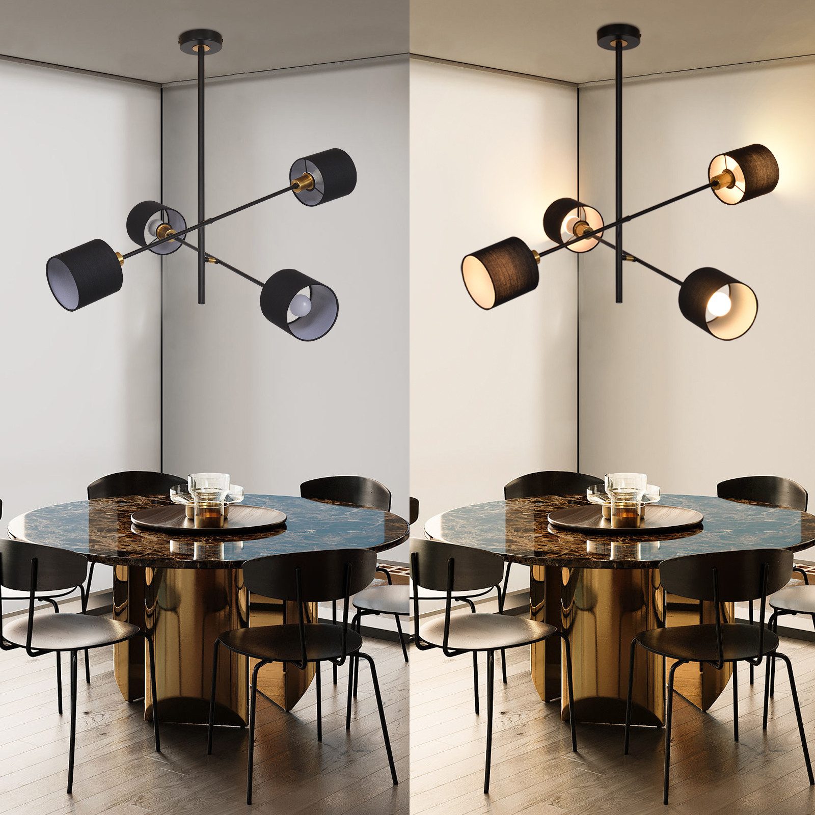 ZMH Pendelleuchte Vintage Wohnzimmerlampe 4 Flammig E14 Fassung Whonzimmer Flur, Hochwertige Material, ohne Leuchtmittel, Esstischlampe Retro Pendelleuchte X für Schlafzimmer