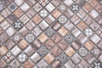 Mosani Mosaikfliesen Glasmosaik Mosaikfliese Indian Style Holz beige braun