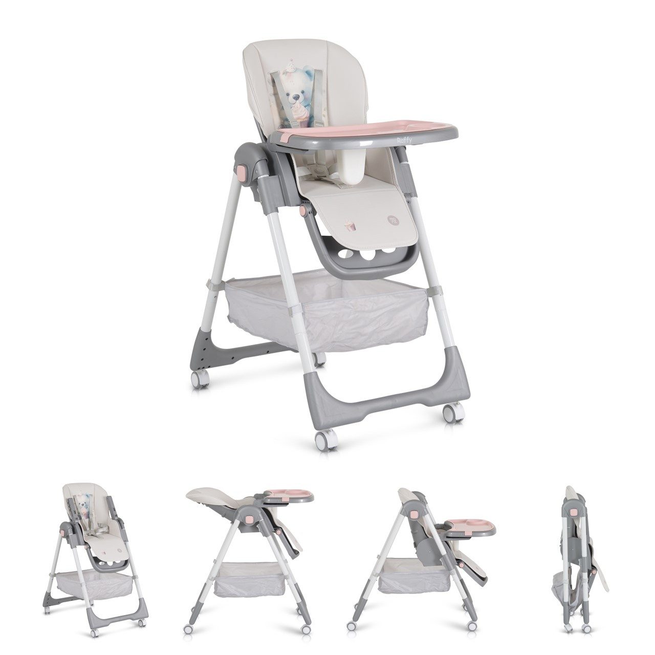 Moni Kombihochstuhl Kinderhochstuhl Raffy klappbar, 4 Räder, Rückenlehne verstellbar, Korb, Gurt