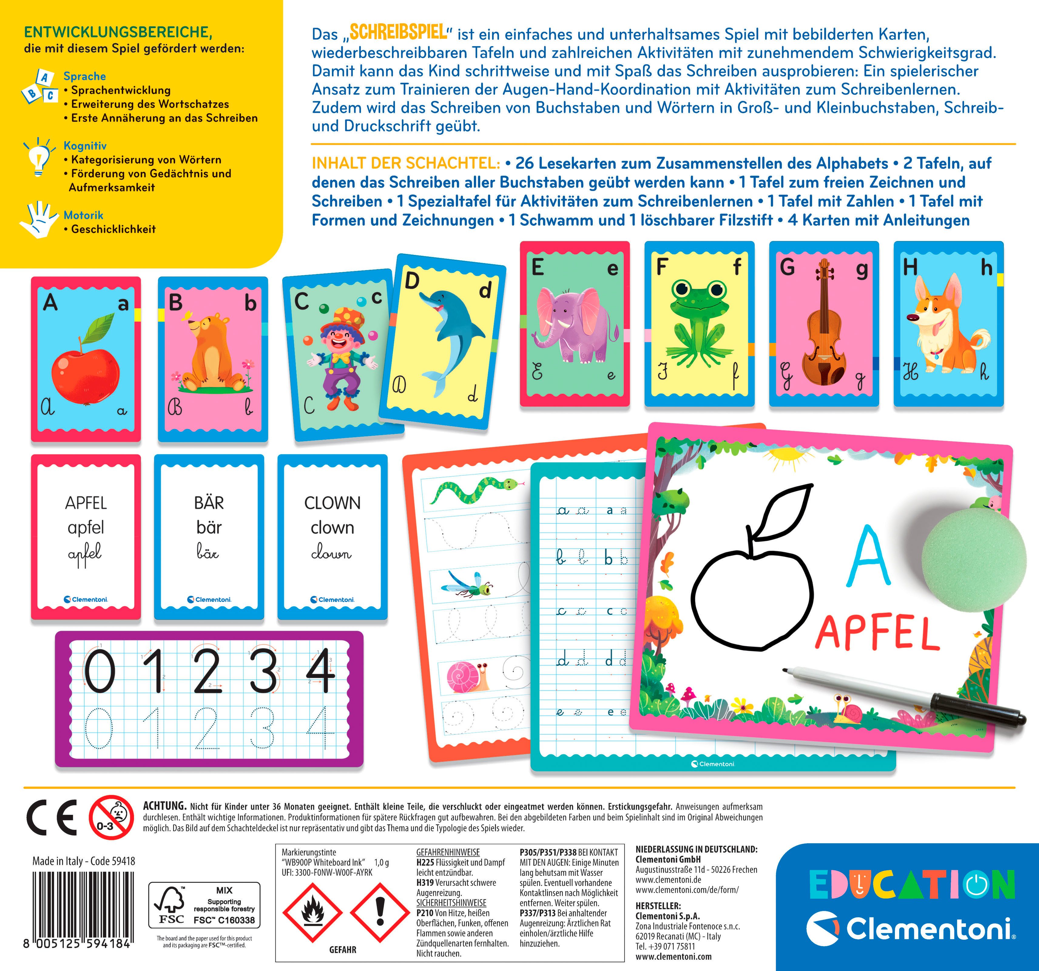 Clementoni® Spiel Education, Schreib-Spiel, Lernspiel, Made in Europe