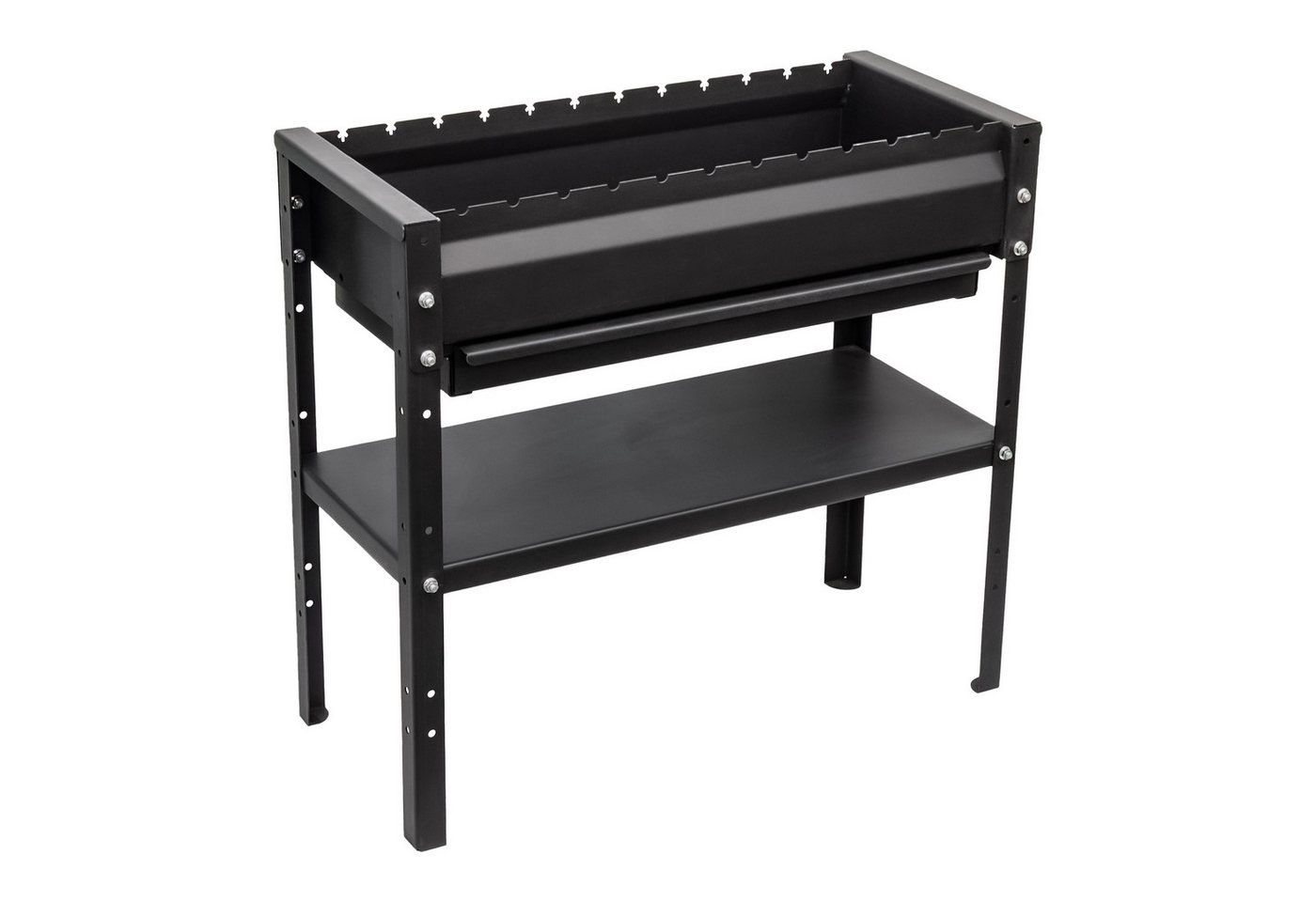 KVOTA Holzkohlegrill Mangal Holzkohlegrill 80cm 2mm Stahl mit 12 Spießauflagen & Ablage, Ablagefach, ausziebare Ascheablage