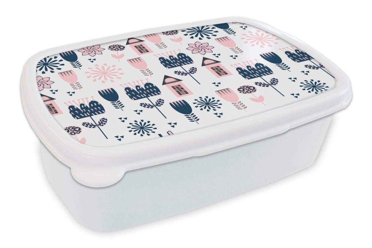 MuchoWow Lunchbox Muster - und Kinder für Brotbox Skandinavien, weiß und Brotdose, Pastell (2-tlg), Mädchen Jungs - für Kunststoff, Erwachsene