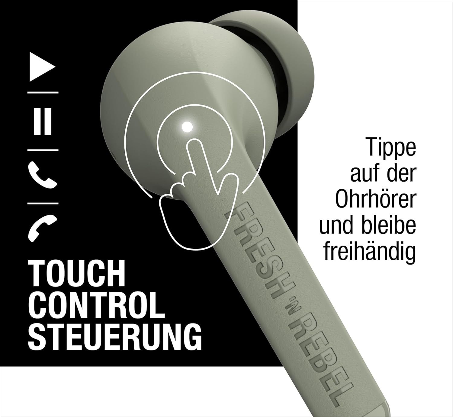 Fresh 'n Rebel True Wireless Kopfhörer mit Touch Steuerung & Mikrofon In-Ear-Kopfhörer (Hochwertige Materialien und modernes Design sorgen für eine langlebige Nutzung und ein stilvolles Erscheinungsbild., Bluetooth Headset mit 30h Akku, Sprachassistent und klarem Sound)