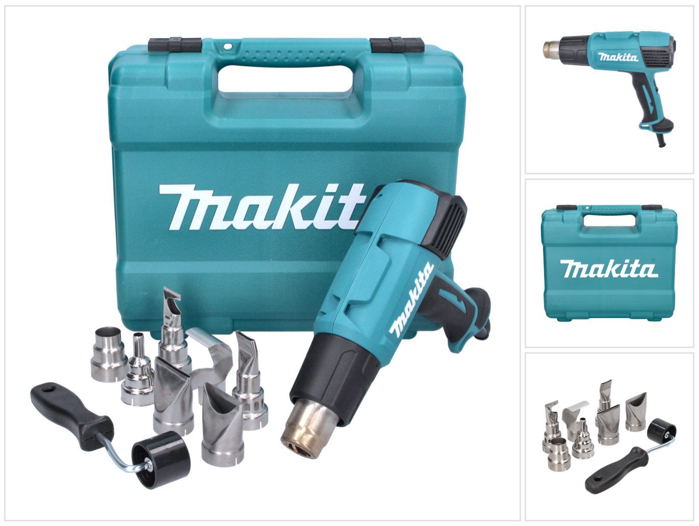 Makita Heißluftgebläse HG 6531 CK Heißluftgebläse 2000 W 50 - 650 °C + 8 tlg. Zubehör Set +