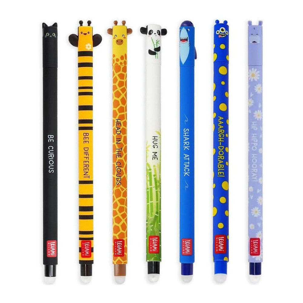 Legami Gelschreiber, löschbar, 7er Set mit verschiedenen Schreibfarben und Designs, (7-tlg)