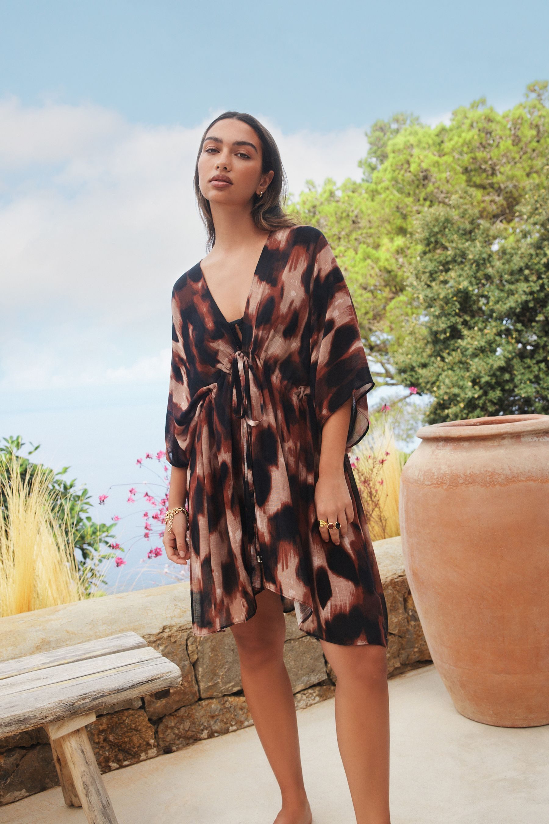 Next Kaftan Langer Kaftan mit Bindegürtel (1-tlg)