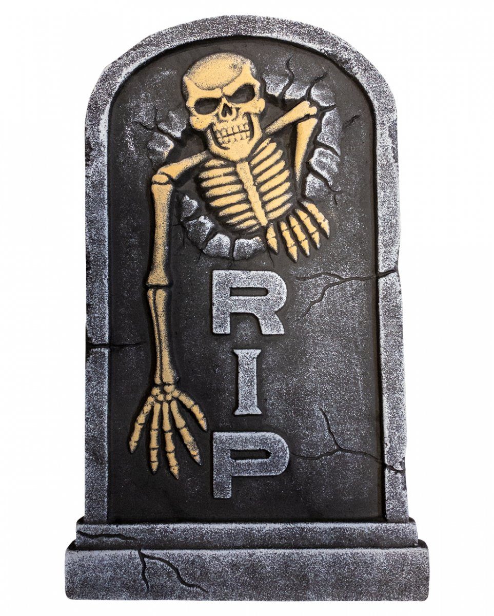 Horror-Shop Dekofigur Halloween Grabstein mit heraus greifendem Skelett