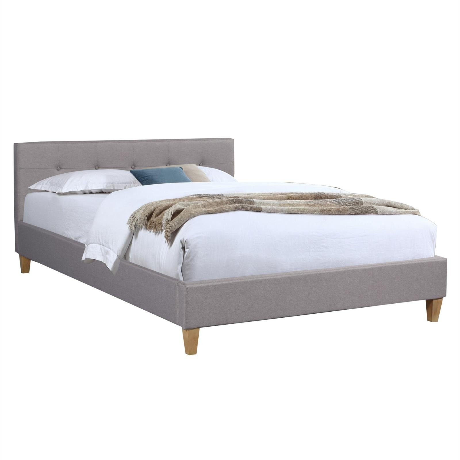 CARO-Möbel Polsterbett ADELE, Doppelbett 140 cm mit Lattenrost und Kopfteil mit Zierknöpfen grau
